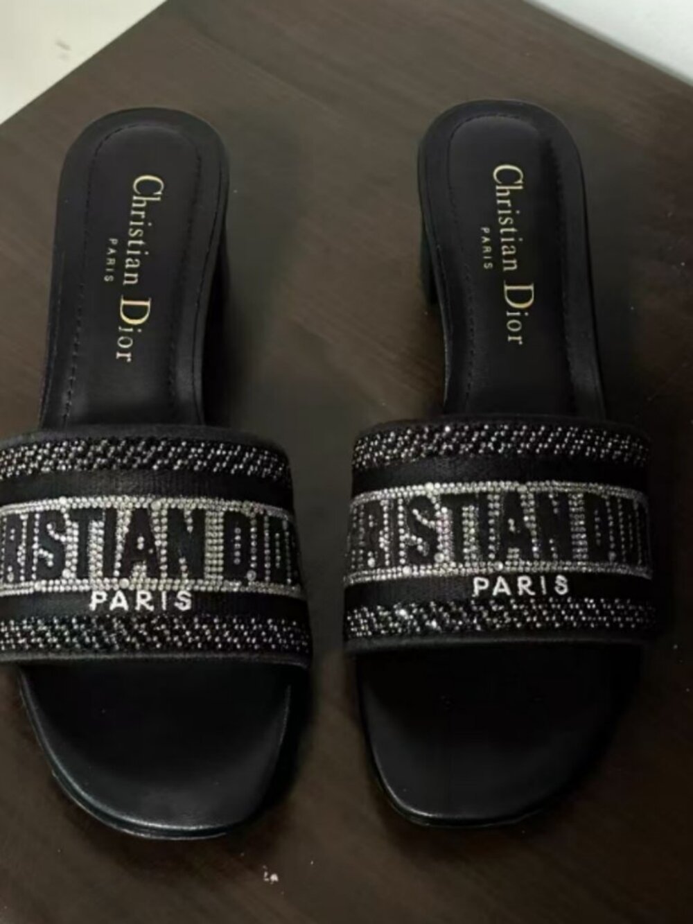 Dior Dway Black Crystal Logo Slide Sandals